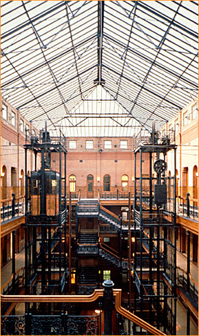 The cleaned and repaired atrium skylight spans the entire five stories.