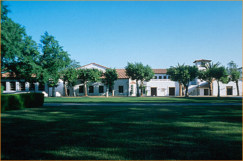 View of Malott Commons from Bowling Green Lawn, inspired by the Gordon Kaufman-designed residence halls